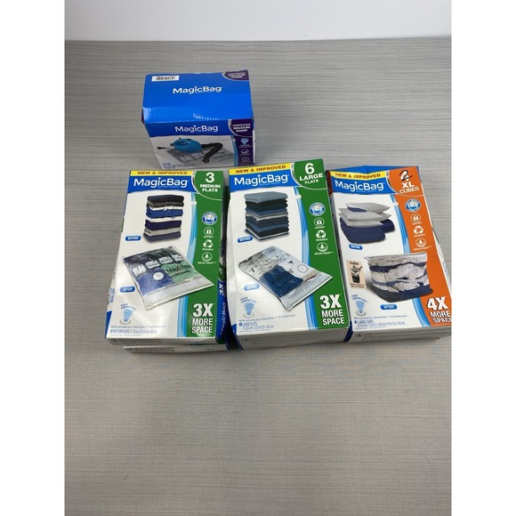 MagicBag Original Instant Space‎ Vacuum Compression Seal Storage Bags LOT W/PUMP